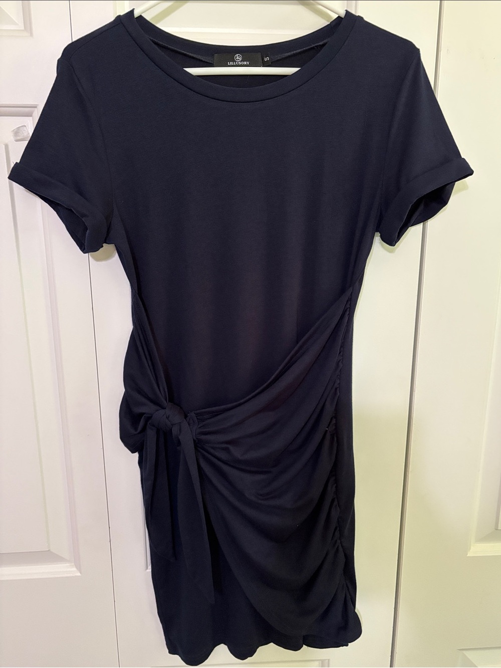 Lillusory Navy Side-Tie Short Sleeve Dress